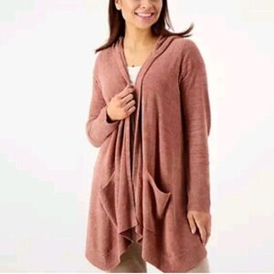 Barefoot Dreams CozyChic Ultra Lite Hooded Seashore Cardigan Clay Womens Large